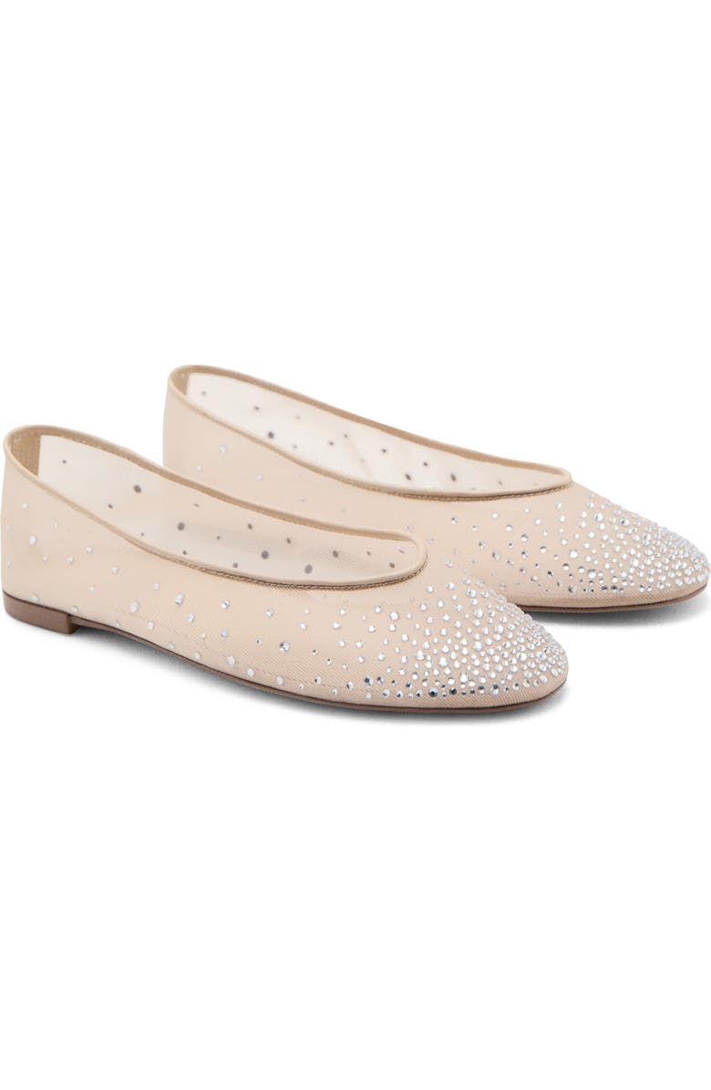 MANGO Rhinestone Mesh Ballet Flat, Main, color, Beige