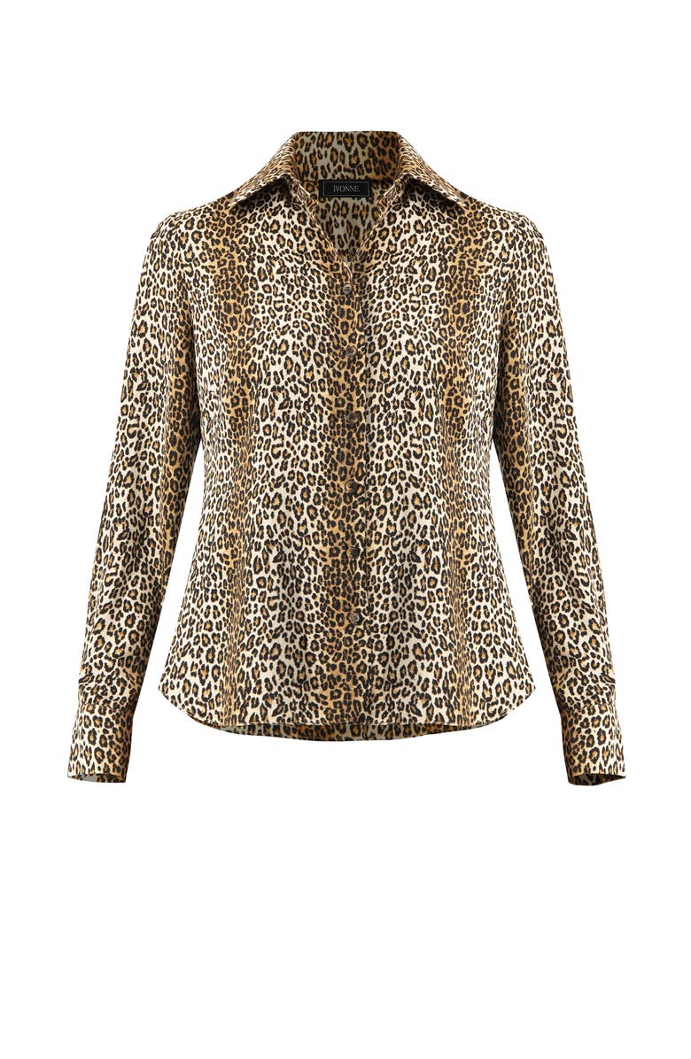 IVONNE Animal Print Satin Shirt, Alternate, color, Brown