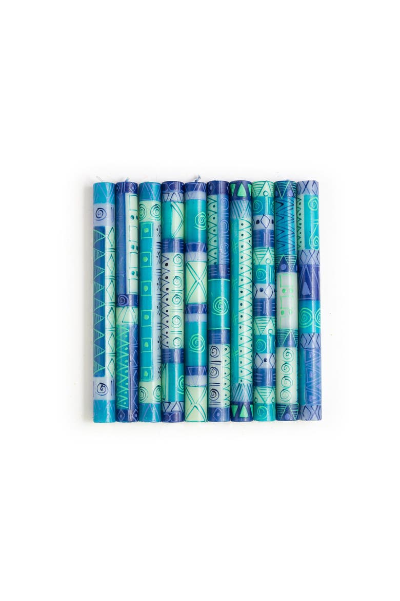 Blue & Green Painted Votive Candles - Set of 6, Alternate, color, Blue - 2"