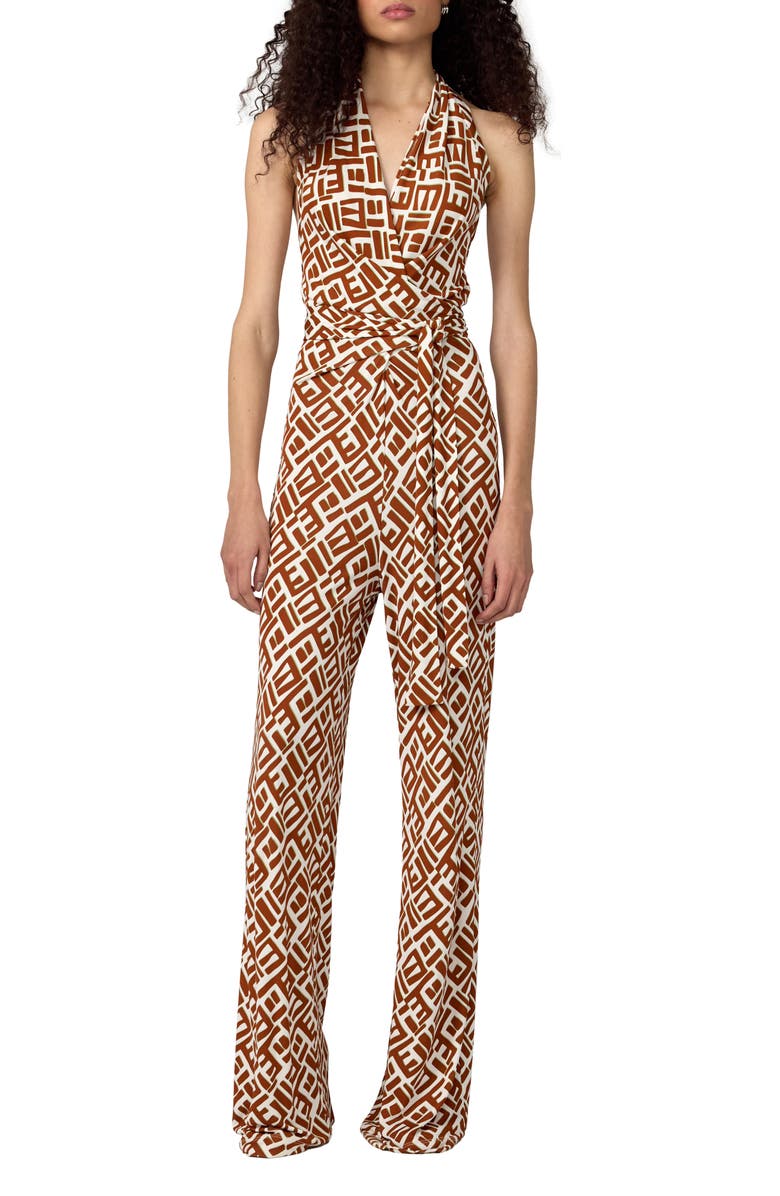 Diane von Furstenberg Delia Abstract Print Halter Neck Jumpsuit, Main, color, Accra Geo Mini Varnish