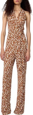 Diane von Furstenberg Delia Abstract Print Halter Neck Jumpsuit