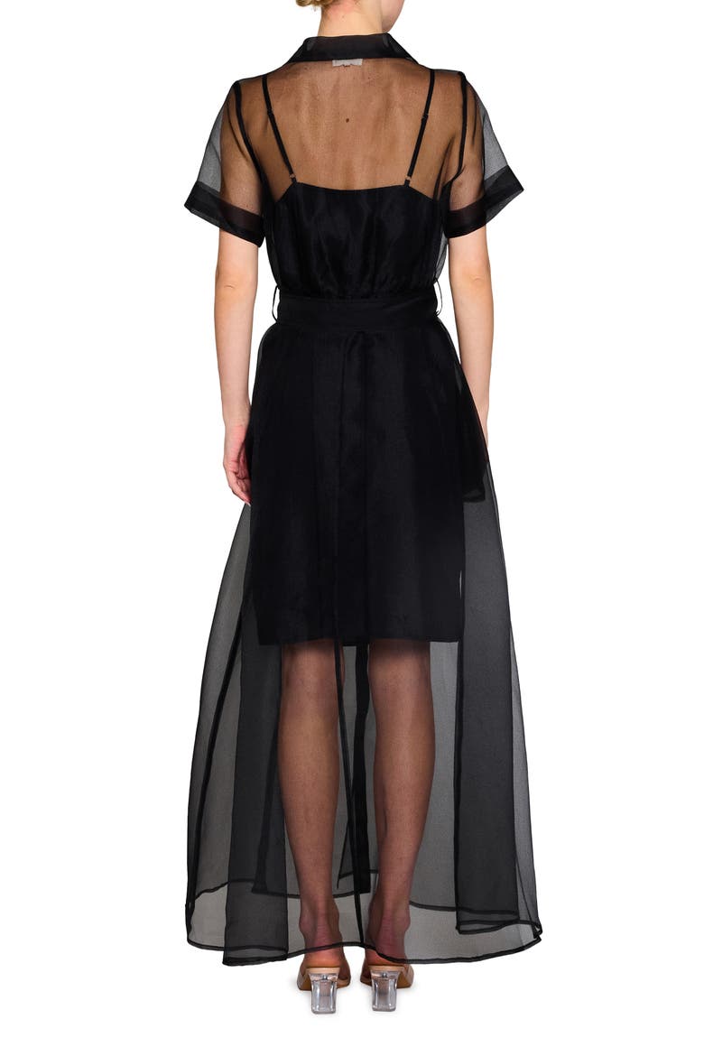 Belted Organza Button-Up Shirtdress, Alternate, color, BLACK