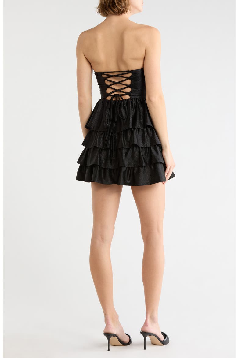 Strapless Glitter Tiered Minidress, Alternate, color, BLACK