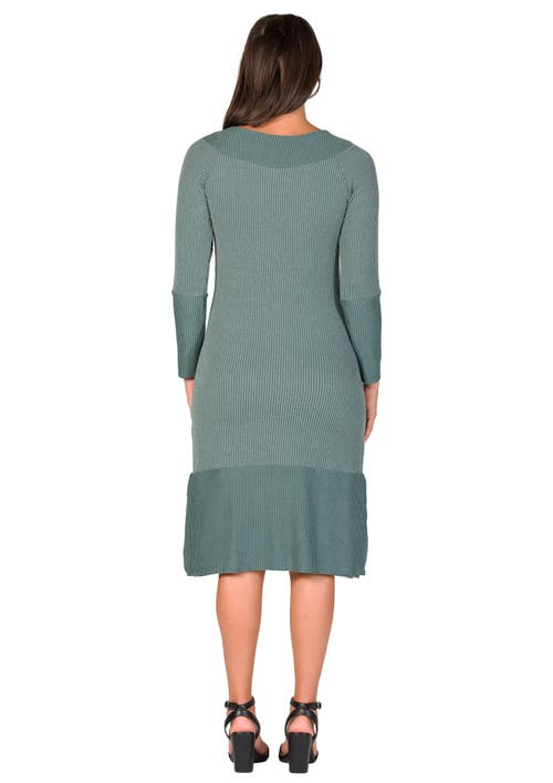 24seven Comfort Apparel Ribbed Knit Long Sleeve Split Hem Sweater Dress In Green
