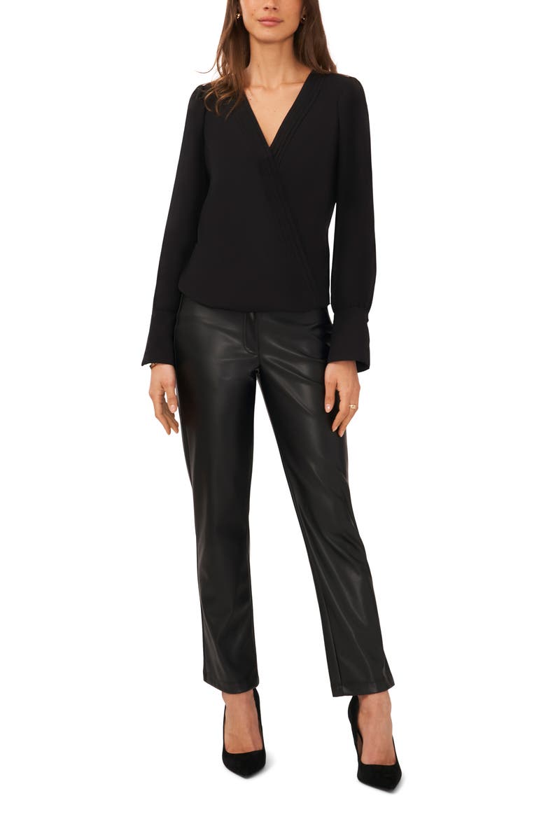 Wrap Front Long Sleeve Blouse, Alternate, color, RICH BLACK