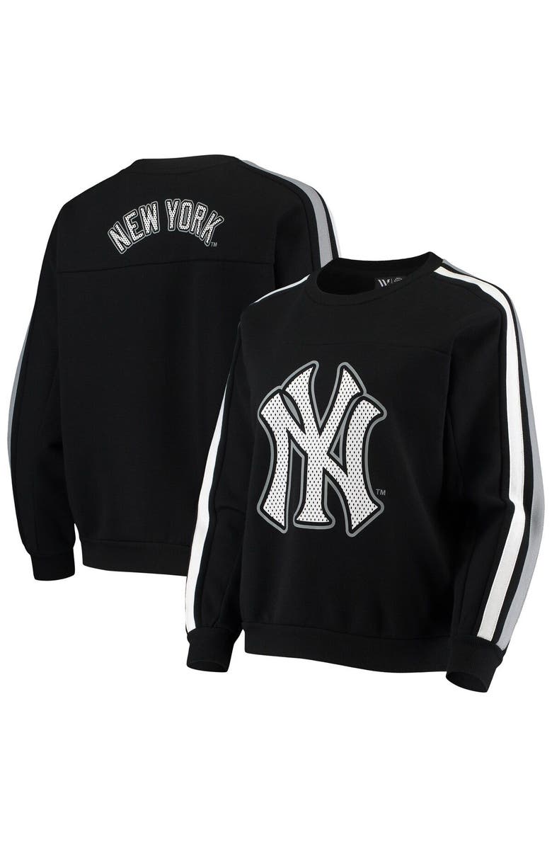 THE WILD COLLECTIVE Women's The Wild Collective Black New York Yankees Perforated Logo Pullover Sweatshirt, Alternate, color, 