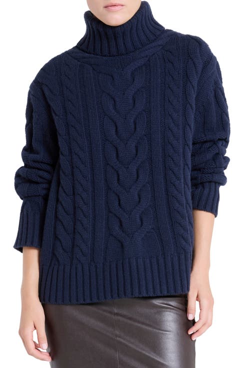 Traveling Cable Stitch Cashmere Turtleneck Sweater