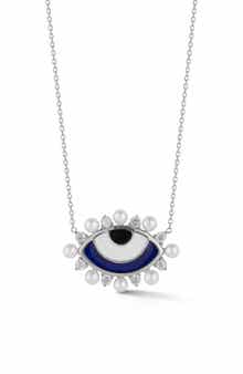 SPHERA MILANO Cubic Zirconia & 2–3mm Cultured Pearl Evil Eye Pendant Necklace