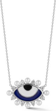 SPHERA MILANO Cubic Zirconia & 2–3mm Cultured Pearl Evil Eye Pendant Necklace