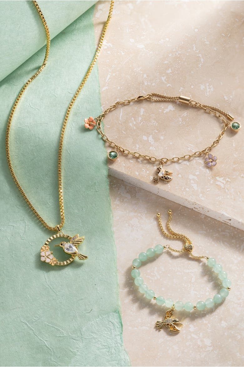 Hummingbird Multicharm Adjustable Anklet, Alternate, color, Gold