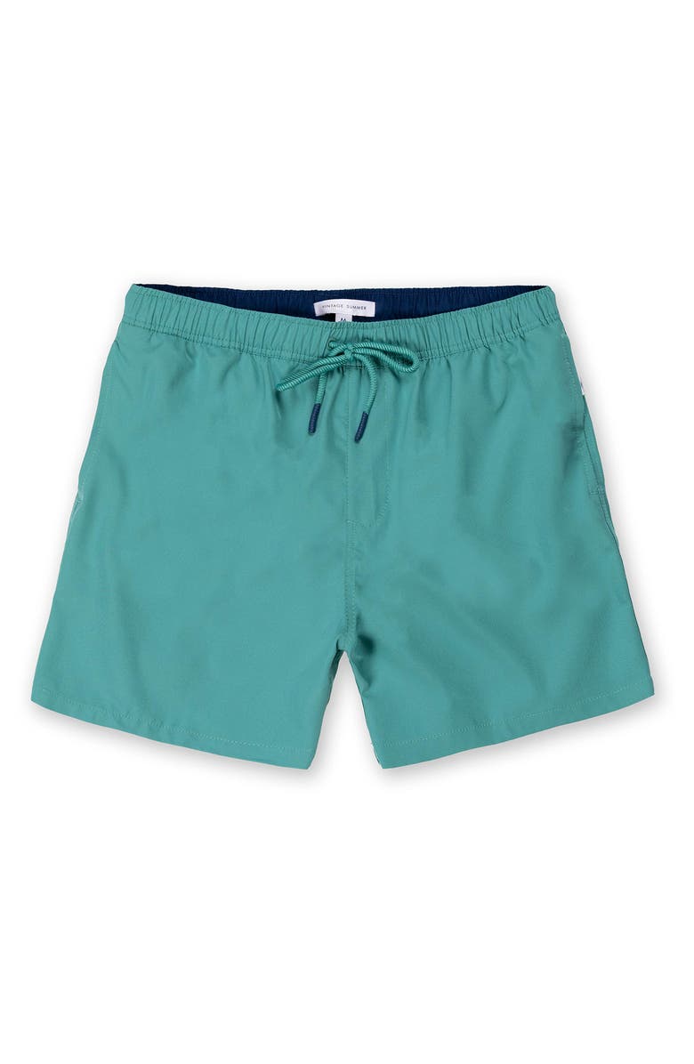 Vintage Summer Kids' Solid Water Repellent Swim Trunks, Main, color, Teal