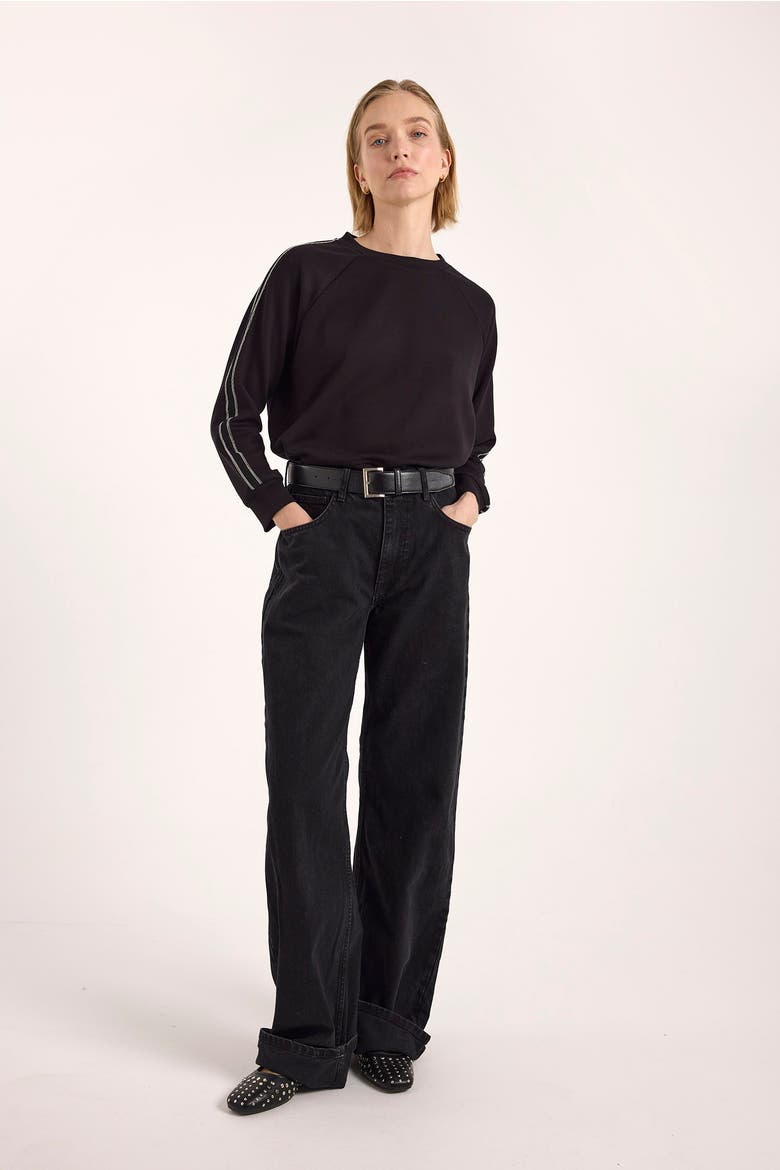 Bead Trim Jersey Crew Neck Sweatshirt, Alternate, color, Black