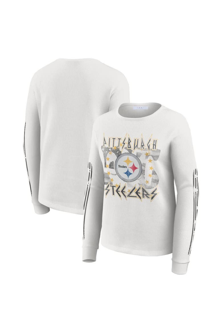 Women's WEAR by Erin Andrews  White Pittsburgh Steelers Graphic Waffle Long-Sleeve T-Shirt, Main, color, White
