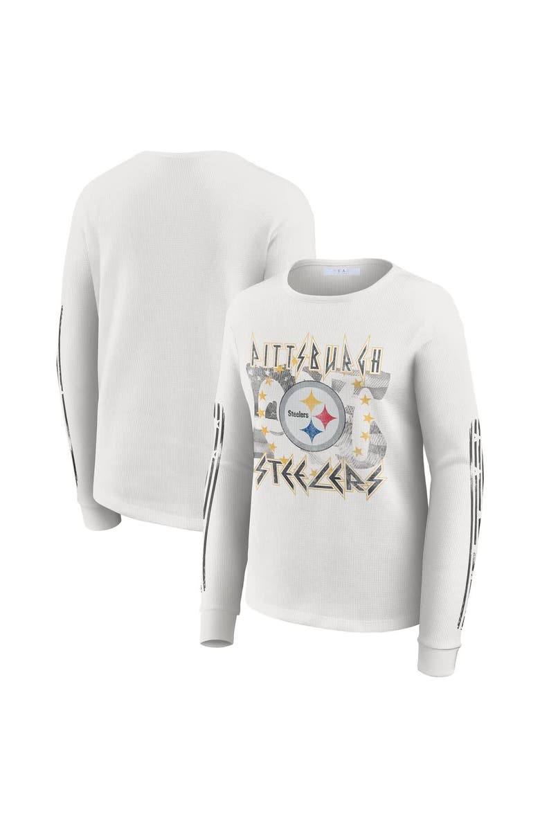 WEAR by Erin Andrews Women's WEAR by Erin Andrews  White Pittsburgh Steelers Graphic Waffle Long-Sleeve T-Shirt, Main, color, White