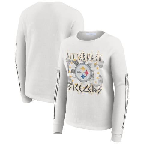 Women's WEAR by Erin Andrews  White Pittsburgh Steelers Graphic Waffle Long-Sleeve T-Shirt