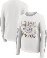 WEAR by Erin Andrews Women's WEAR by Erin Andrews White Pittsburgh Steelers Graphic Waffle Long-Sleeve T-Shirt