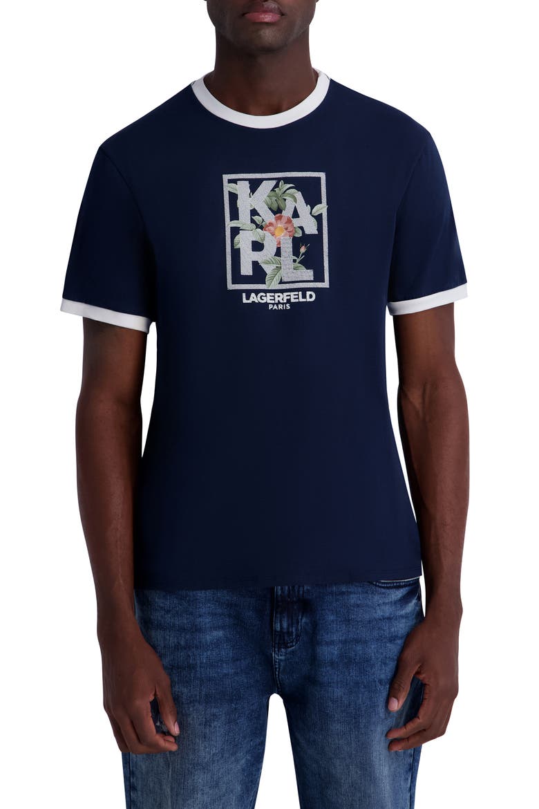 Floral Graphic Ringer T-Shirt, Main, color, NAVY