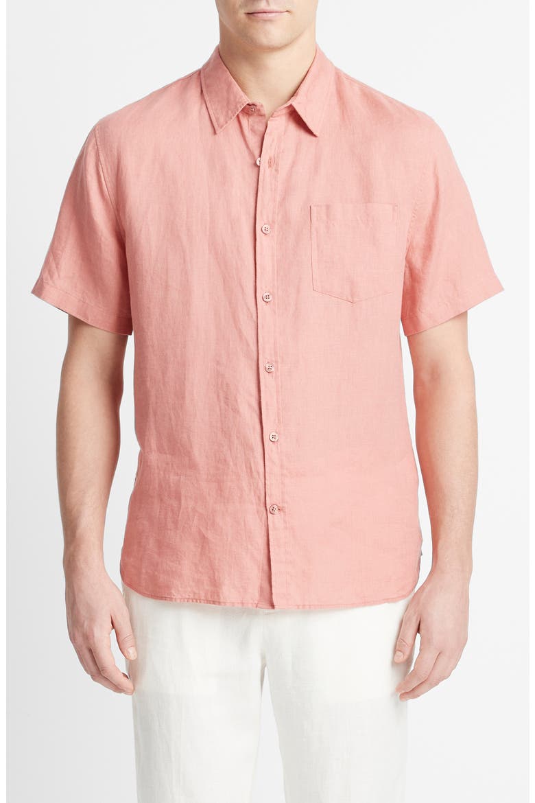 Classic Fit Short Sleeve Linen Shirt, Main, color, DUSK