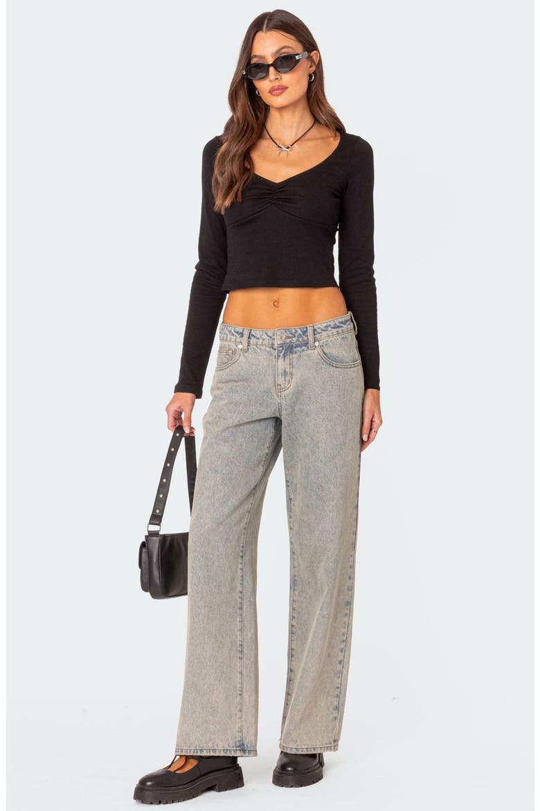 Nat Ruched Crop Top, Alternate, color, BLACK