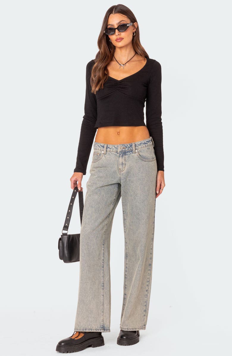 EDIKTED Nat Ruched Crop Top, Alternate, color, Black