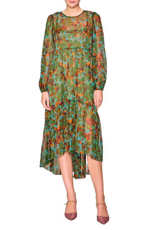Tiered High-Low Long Sleeve Dress