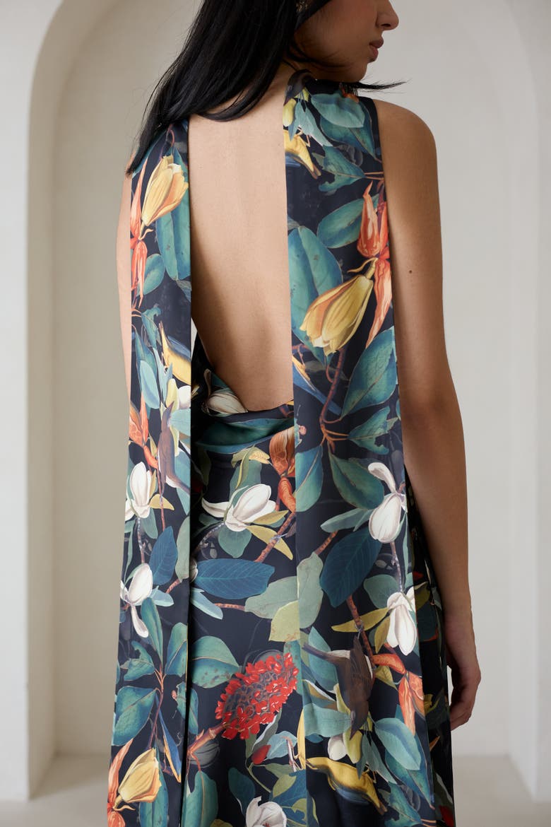 Maliya Feather Dress in Nocturne Botanica, Alternate, color, Nocturne Botanica