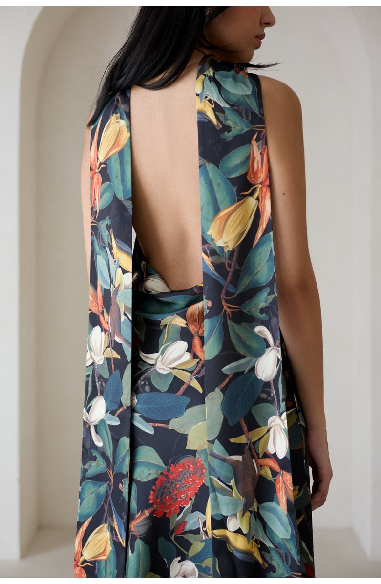 Vasiliki Maliya Feather Dress in Nocturne Botanica, Alternate, color, Nocturne Botanica