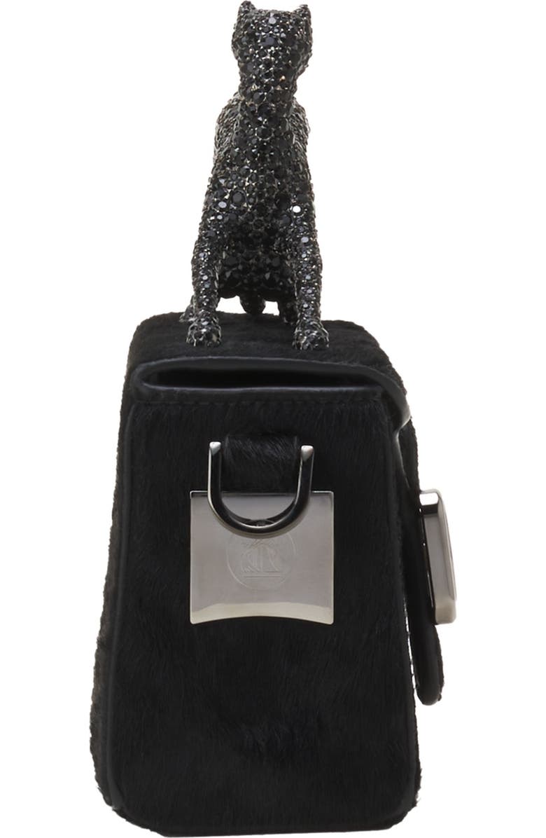 Lanvin Pencil Cat Nano Leather Bag With Pony Effect And Rhinestones, Alternate, color, Black