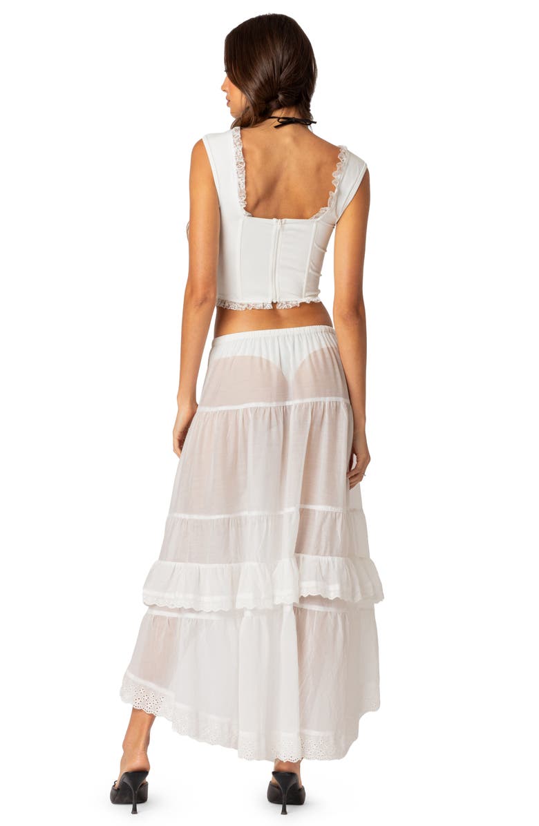 EDIKTED Sheer High-Low Ruffle Skirt, Alternate, color,