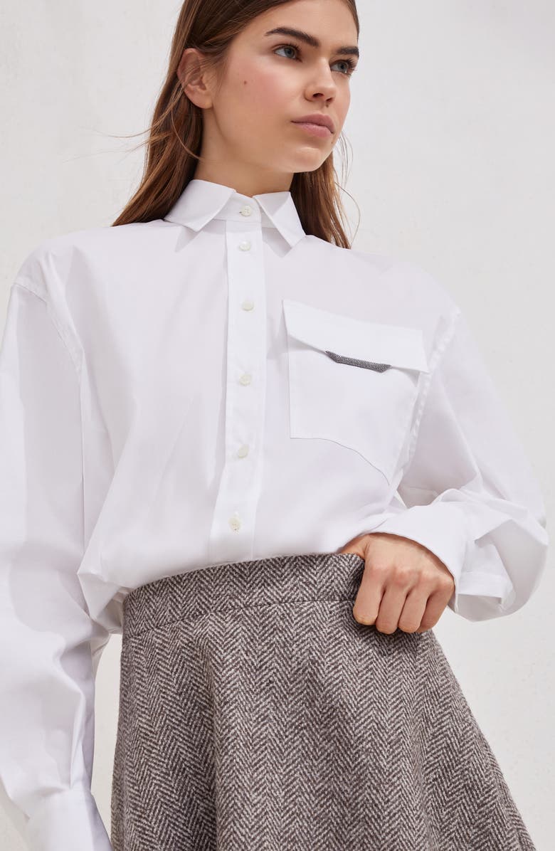 Brunello Cucinelli Chevron tweed circle miniskirt, Alternate, color, Light Brown