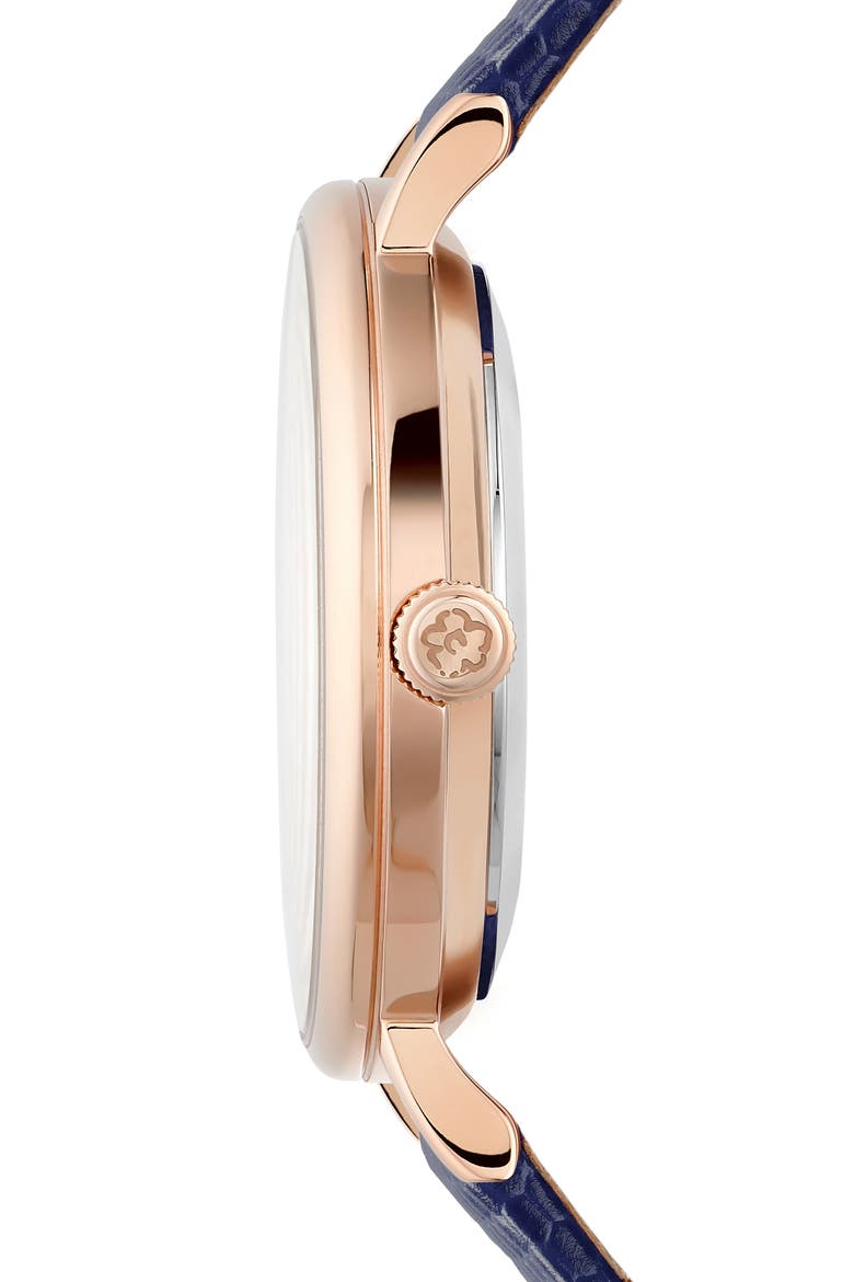 Phylipa Leather Strap Watch & Bangle Bracelet Set, 34mm, Alternate, color, ROSE GOLD/ BLUE/ BLUE