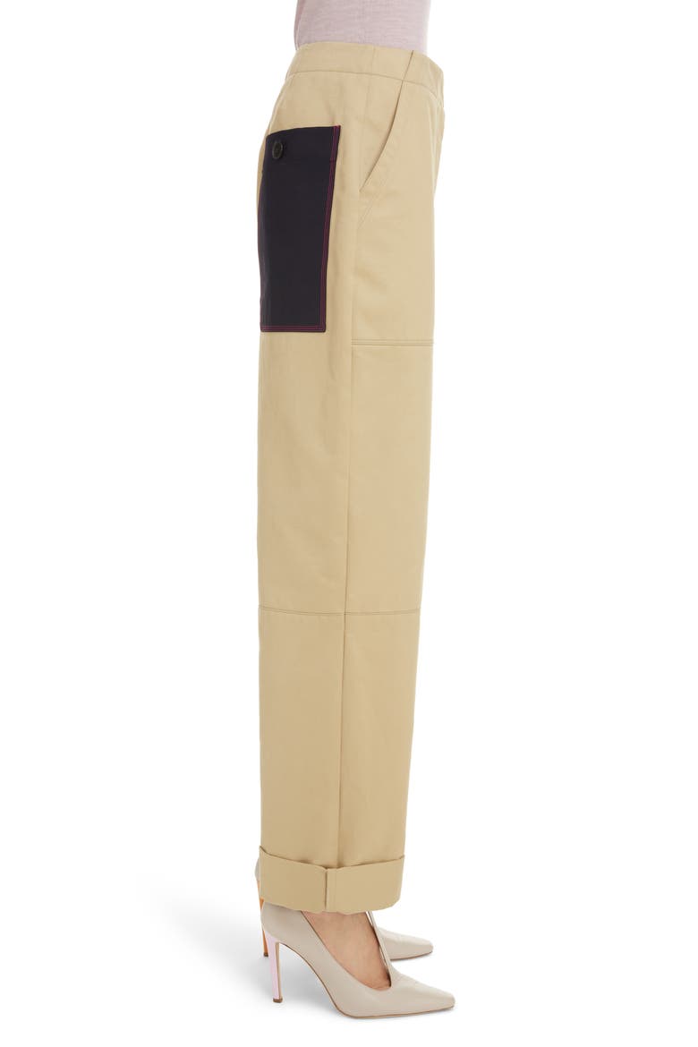 Contrast Pocket Cotton Twill Pants, Alternate, color, FLAX