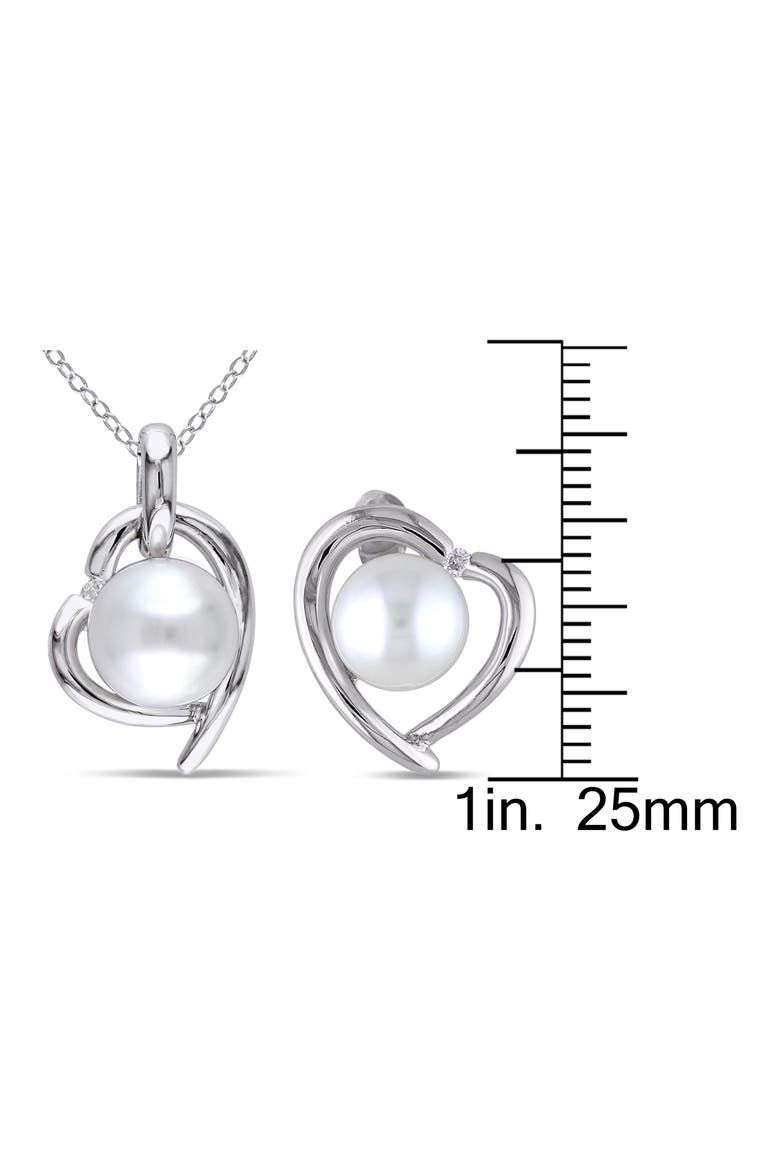 Cultured Freshwater Pearl & Diamond Heart Pendant Necklace & Stud Earrings Set, Alternate, color, WHITE