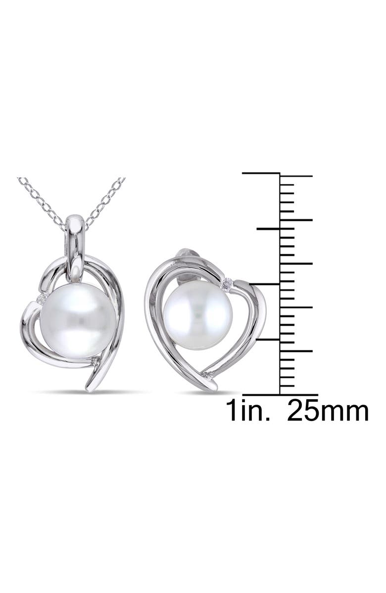DELMAR Cultured Freshwater Pearl & Diamond Heart Pendant Necklace & Stud Earrings Set, Alternate, color, White