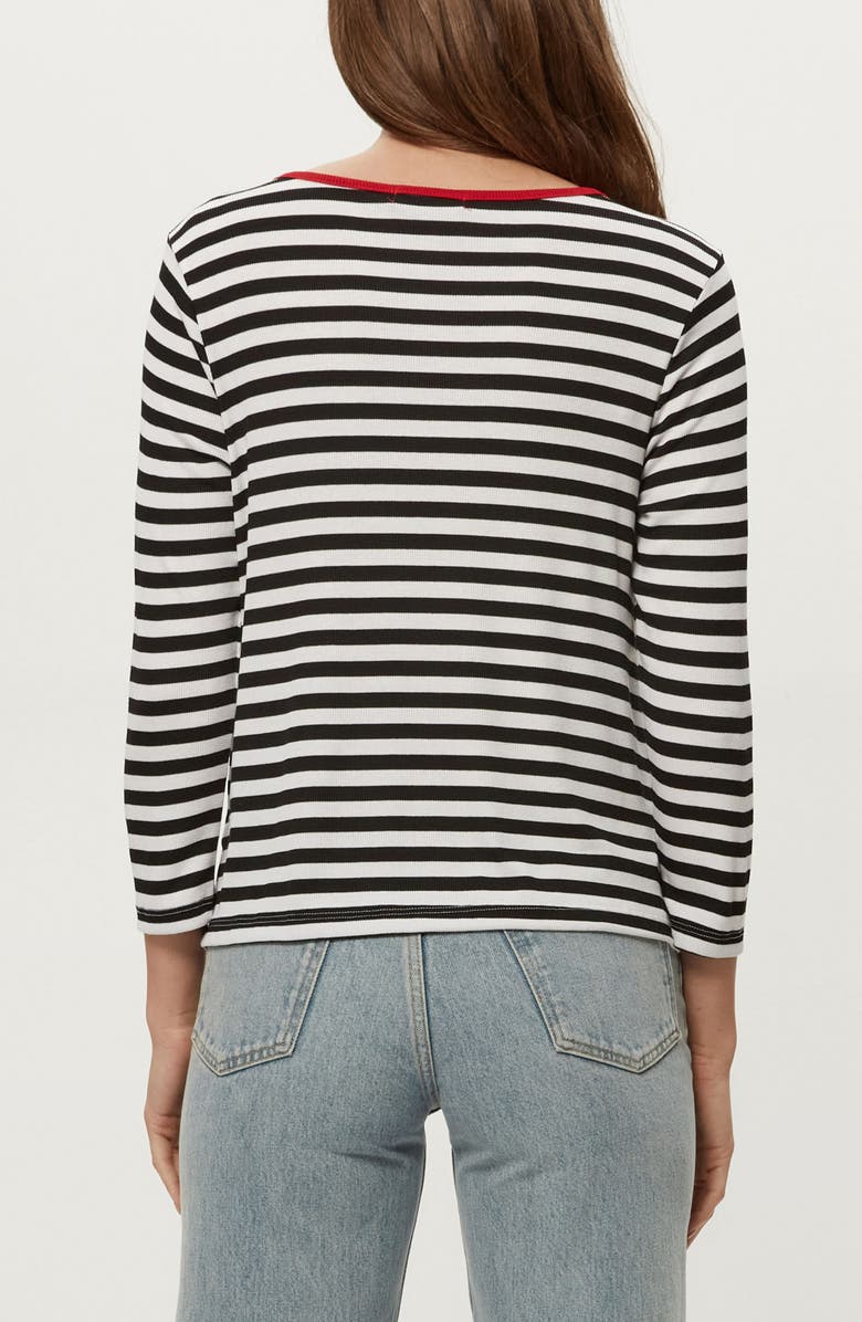 Michael Stars Amelee Ringer Boatneck Top, Alternate, color, Black/ White/ Lacquer