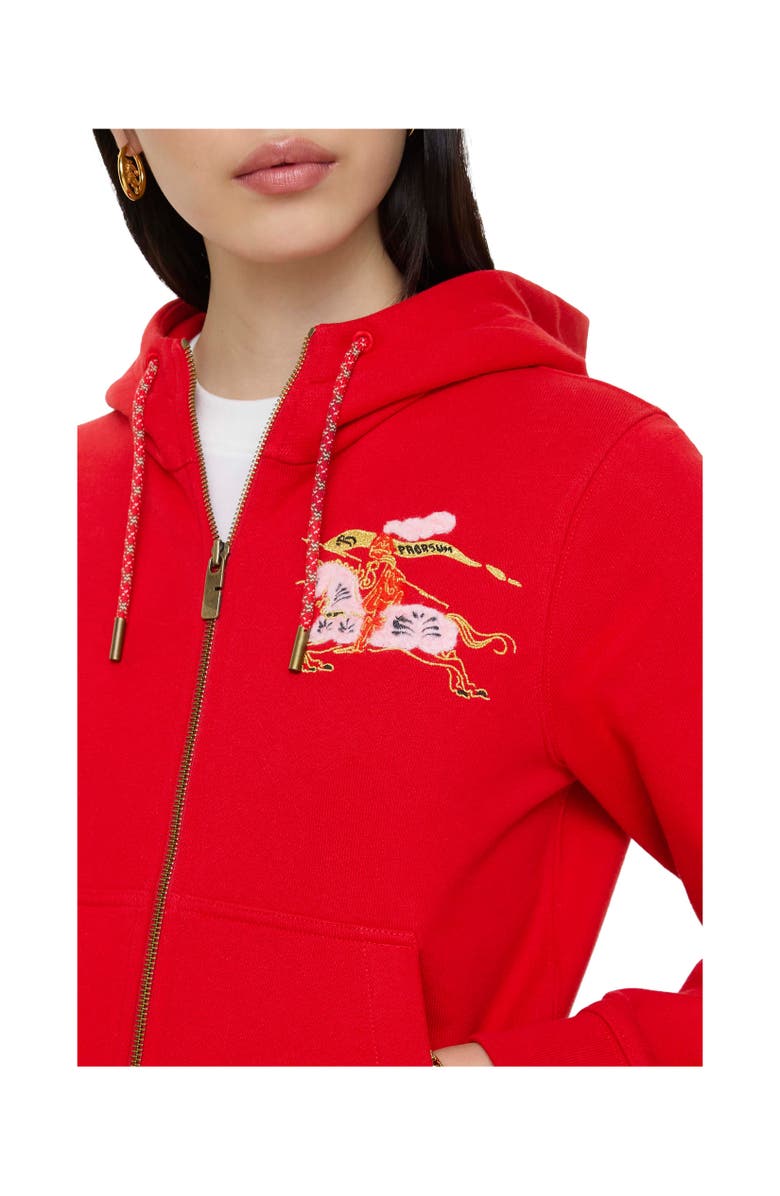 Burberry Cotton Zip Hoodie, Alternate, color, Crayon Red