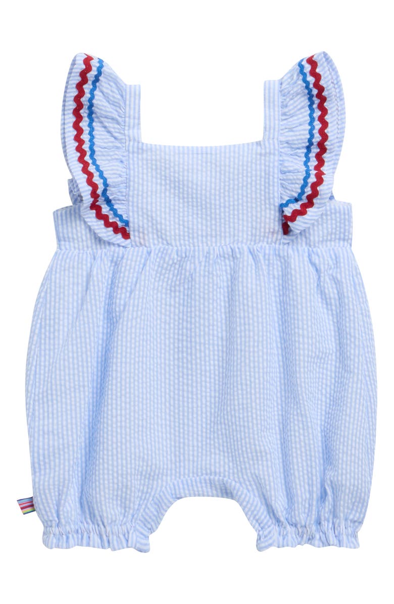 Magnetic Me Stripe Cotton Seersucker Romper, Alternate, color, Blue