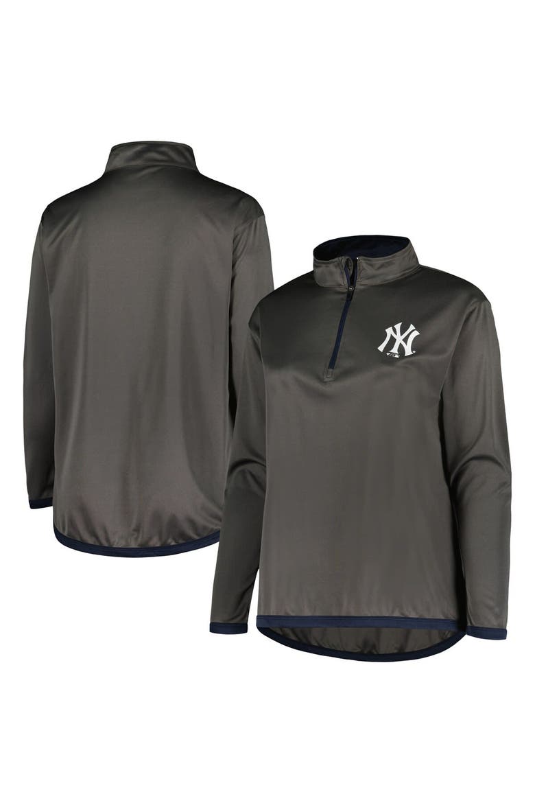 Women's Profile Charcoal New York Yankees Plus Size Quarter-Zip Jacket, Alternate, color, Charcoal