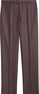 Berle Tick Weave Windowpane Check Virgin Wool Dress Pants