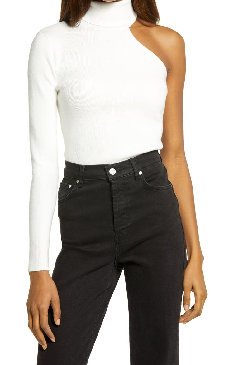 One-Shoulder Knit Turtleneck, Main, color, IVORY