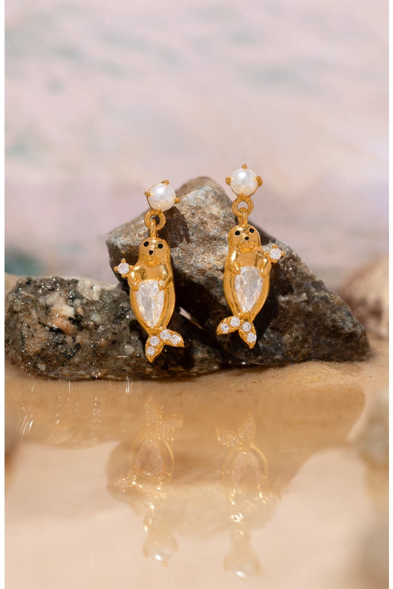 Seal Drop Earrings, Alternate, color, GOLD