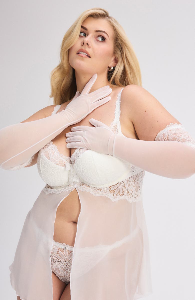 SAVAGE X FENTY Romantic Corded Lace Opera Gloves, Alternate, color, Hazy White