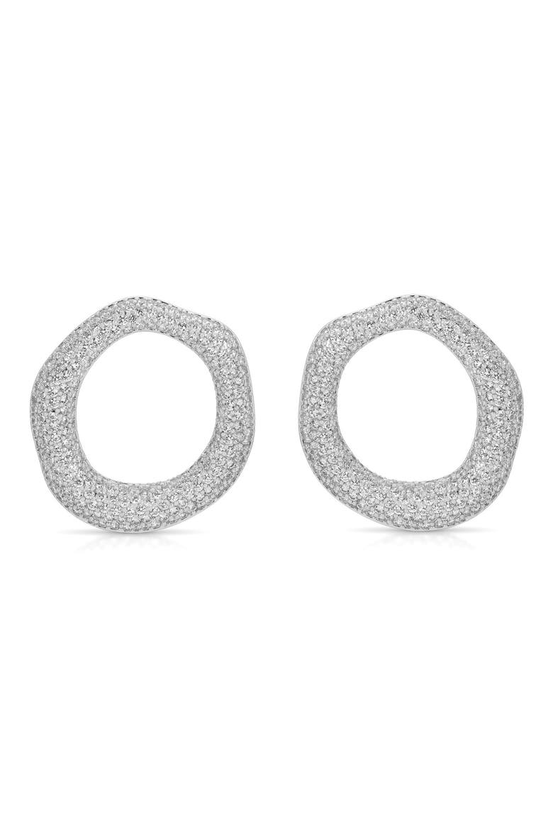 Pavé Cubic Zirconia Open Circle Drop Earrings, Main, color, SILVER