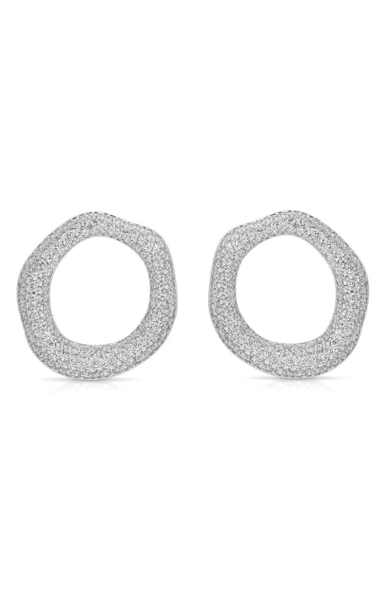 Ettika Pavé Cubic Zirconia Open Circle Drop Earrings, Main, color, Silver