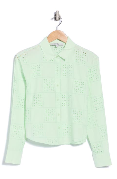 Embroidered Eyelet Button-Up Shirt