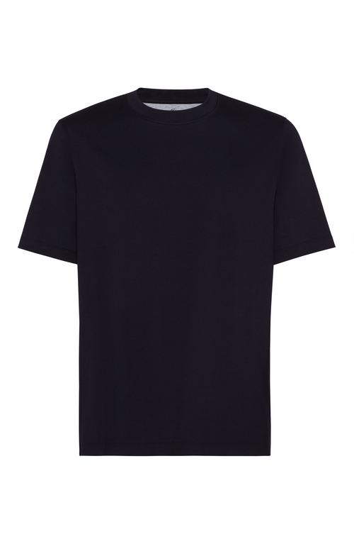 Brunello Cucinelli Double Layer Crewneck T-shirt Featuring Elegant Piping In Blue