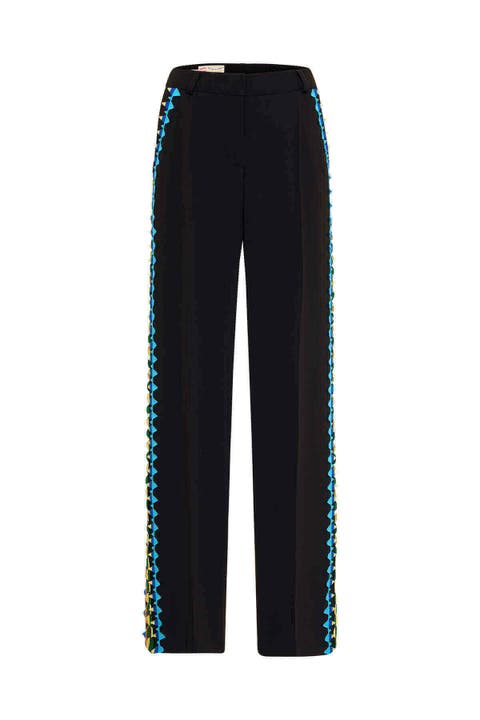 Wide Leg Trousers With Macrame Ribbons