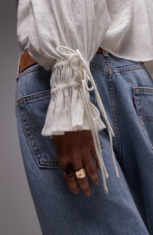Shop Topshop Tied Cuff Split Neck Top