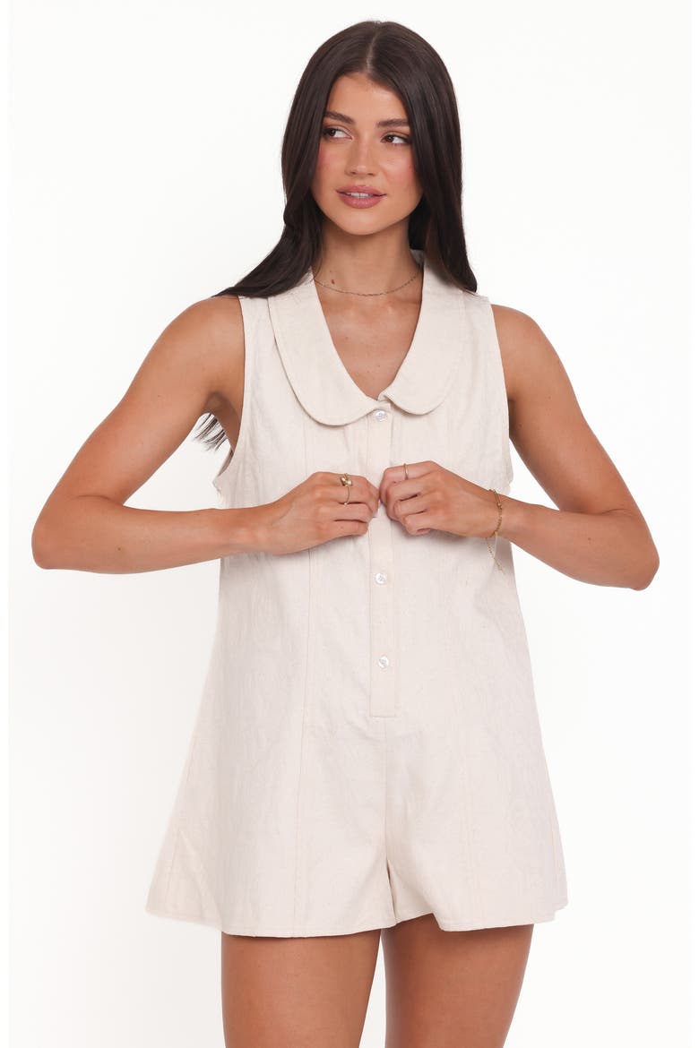 Lavina Collared Cotton Blend Romper, Alternate, color, CREAM