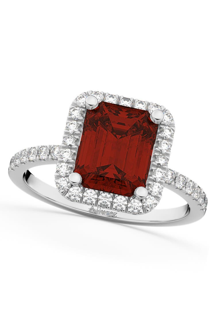 Emerald-Cut Lab Garnet & Diamond Engagement Ring 14k, Main, color, 3.32ct/White Gold